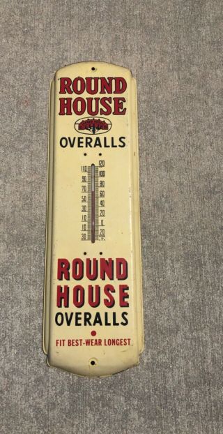 Old Tin Metal Glass Overalls Clothing Thermometer Sign