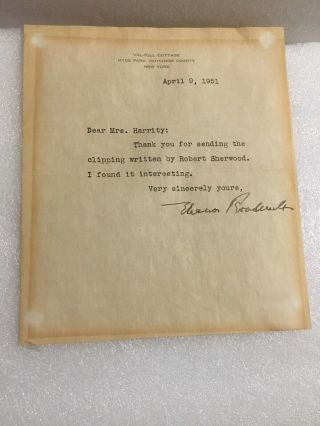 Eleanor Roosevelt Signed Letter First Lady,  Social Activist