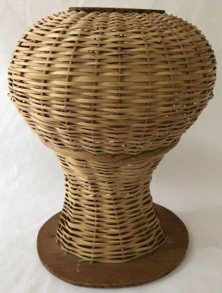 Vintage Wicker Wood Head Hat Wig Display Stand Woven Rattan Sunglasses Mannequin