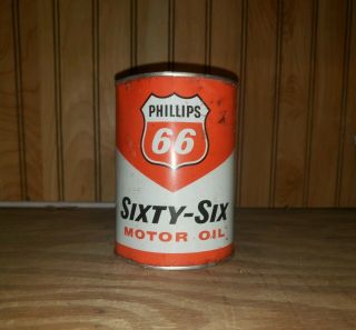 Vintage Phillips 66 Sixty - Six One Quart 1qt Motor Oil Can Gas Can Collectible