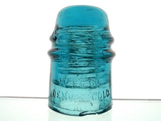 Dark Delft Blue W/ Purple Swirls W.  F.  G.  Co.  Denver,  Colo 16 Toll Glass Insulator