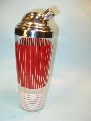 Mid - Century Modern Red & White Stripes Martini Cocktail Shaker