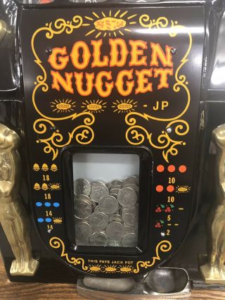 Mills 25 Cent Antique Style Slot Machine Golden Nugget With Stand 7