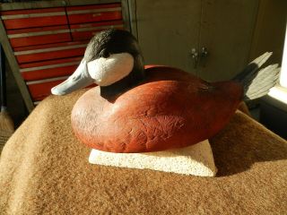 Carved Wood Ruddy Duck Drake Artist Signed M.  J.  Wole,  1987,  Inscribed,  Xlnt Detail
