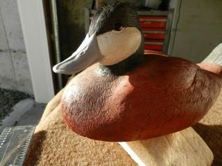 Carved Wood Ruddy Duck Drake Artist Signed M.  J.  WOLE,  1987,  INSCRIBED,  XLNT DETAIL 4