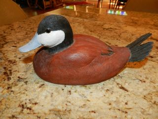 Carved Wood Ruddy Duck Drake Artist Signed M.  J.  WOLE,  1987,  INSCRIBED,  XLNT DETAIL 8