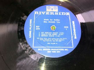 BILL EVANS WALTZ FOR DEBBY LP RIVERSIDE RECORDS RLP - 399 MONO DG Orig.  ‘61 4