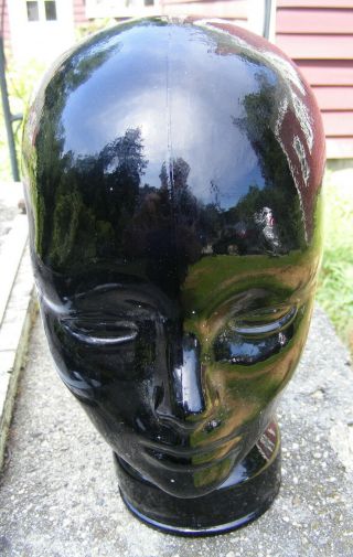 Vintage Black Glass Mannequin Head Hat Wig Scarf Sunglass Display Store Art