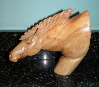 Hand Carved Wood Horse Bust Sculpture Figure Details 7 " Tall