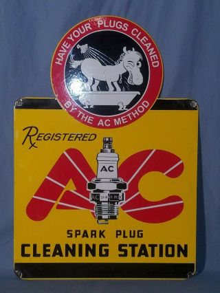Registered Ac (delco) Spark Plug Cleaning Station Porcelain Enamel Sign,  1962
