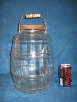 Vtg Large 2.  5 Gal Glass Barrel Style General Store Pickle Jar / Storage Canister