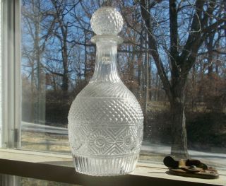 1820s Pontiled Keene Sunburst 3 Mold Flint Glass Decanter & Stopper