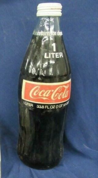 Vintage Coca Cola Coke 1 Liter 33.  8 Oz Glass Bottle Full