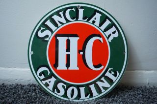 Vintage Sinclair Hc Porcelain Sign Gas Metal Station Pump Plate Oil Gasoline