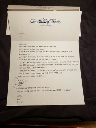 Jerry Lewis Hand Signed Letter May 1,  1995,  The Waldorf Towers Letterhead,  Nyc