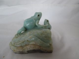 2 Frogs On A Rock Carving Blue Quartz Gemstone Fetish? Higly Detailed