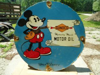 Old 1933 Sunoco Mercury Made Motor Oil Porcelain Gas Service Station Pump Sign