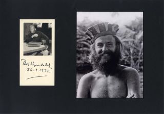 Ethnographer Thor Heyerdahl Autograph,  Signed Card Mounted