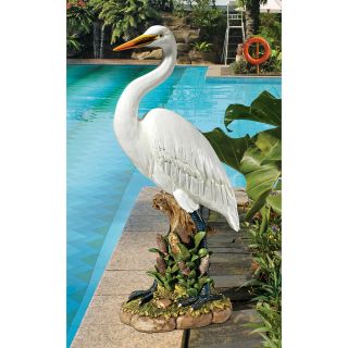 The Great White Lawn Egret 23 " Design Toscano Realistically Hand Painted Statue