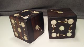 Antique Vintage Handmade Large Exotic Wood Dice with Inlaid Mother of Pearl game 2