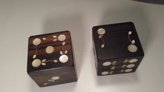 Antique Vintage Handmade Large Exotic Wood Dice with Inlaid Mother of Pearl game 3