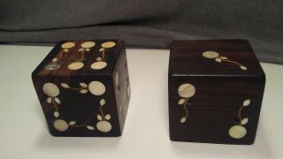 Antique Vintage Handmade Large Exotic Wood Dice with Inlaid Mother of Pearl game 4
