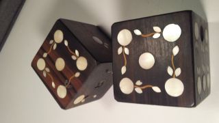 Antique Vintage Handmade Large Exotic Wood Dice with Inlaid Mother of Pearl game 5