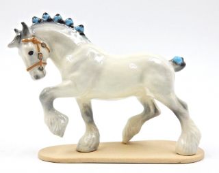 Hrcc Hagen Renaker Clydesdale White Draft Horse W/blue Ribbons 1 Of 221 Made