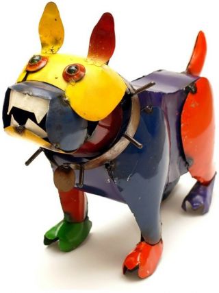 Whimsical French Bulldog Sculpture Colorful Metal Statue Yard Figurine,  Handmade