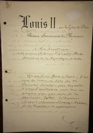 1937 Prince of Monaco Louis II Signed Diplomatic Letter to Federico Laredo Bru 3