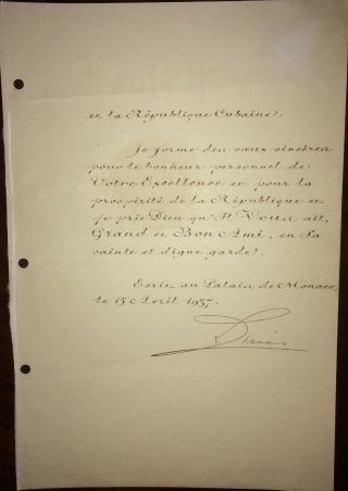 1937 Prince of Monaco Louis II Signed Diplomatic Letter to Federico Laredo Bru 5