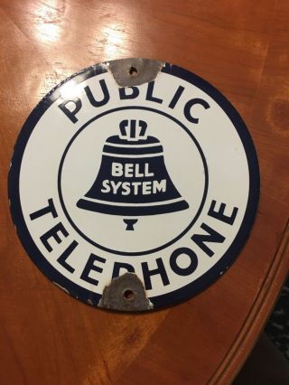 Vintage Public Telephone Bell System Porcelain Sign