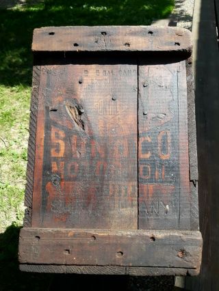Ultra Rare Antique Sunoco Motor Oil Wooden Crate Sun Oil Sun Company Double Logo