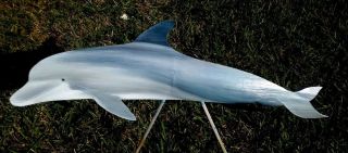 Dolphin Carved,  Painted Palm Tree Frond Fish Art Nautical Decor Beach Porpoise
