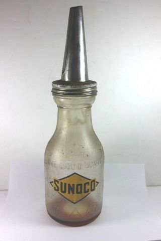 Sunoco Early Automobile Oil Bottle w/ Sunoco Yellow & Blue Logo 2
