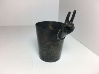 Vintage Silver - Plated Metal Shot Glass By Napier Peace Sign 2 Oz