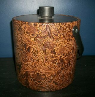 Vintage Nos Faux Tooled Leather Ice Bucket