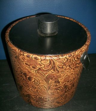 Vintage NOS Faux Tooled Leather Ice Bucket 3