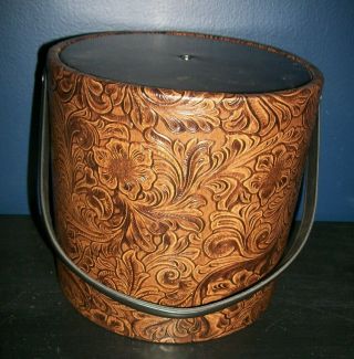 Vintage NOS Faux Tooled Leather Ice Bucket 5