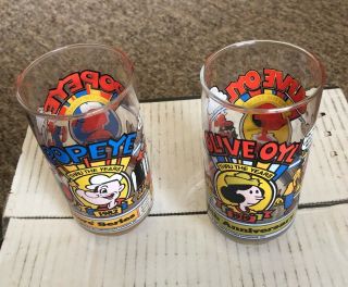 Popeyes Fried Chicken 1982 10th Anniversary Collector Glass Set Popeye Olive Oil