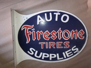 Porcelain Firestone Tires Flange Enamel Sign Size 16 " X 24 " Inches Double Sided