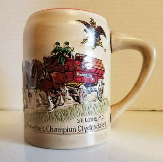 1980 Budweiser Champion Clydesdales Holiday Beer Stein Mug 1st Series Ceramarte 3
