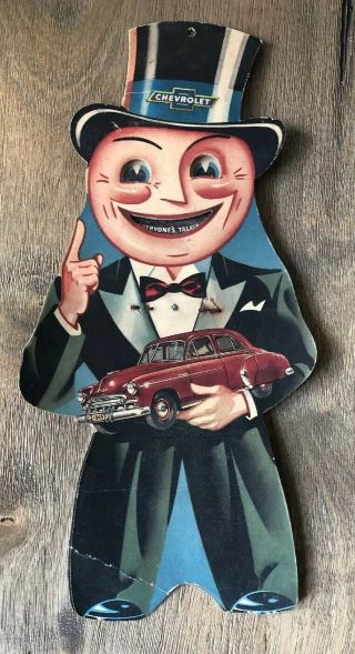 Rare 1949 Chevrolet Dealer Counter Display Ad Ventriloquist Dummy Winks