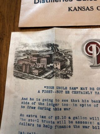 Distilleries Sales Co.  Kansas City,  Pure Whiskies 1920’s Liquor Letterhead 2