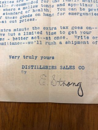 Distilleries Sales Co.  Kansas City,  Pure Whiskies 1920’s Liquor Letterhead 4