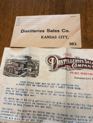 Distilleries Sales Co.  Kansas City,  Pure Whiskies 1920’s Liquor Letterhead 5