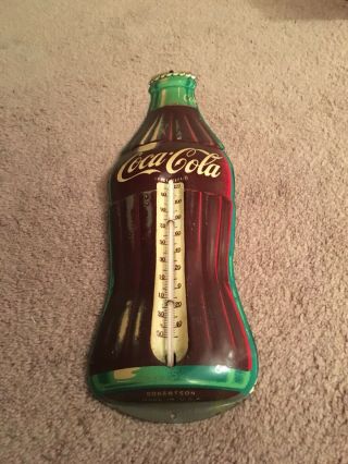Vtg 16 " Coca Cola Bottle Tin Thermometer Advertising Sign Robertson Made U.  S.  A