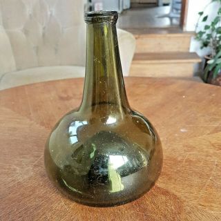 Dutch,  18th Century Glass Onion Bottle.  Rough Pontil,  String Lip
