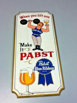 Pabst Beer Sign Vintage Wood Wall Graphic Plaque Weight Lifter Guy Series Old V4