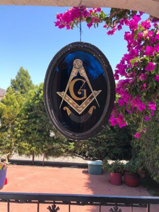 Reverse Painting Signed Masonic G Freemason Framed Sign Mt.  Heron Lodge No 10